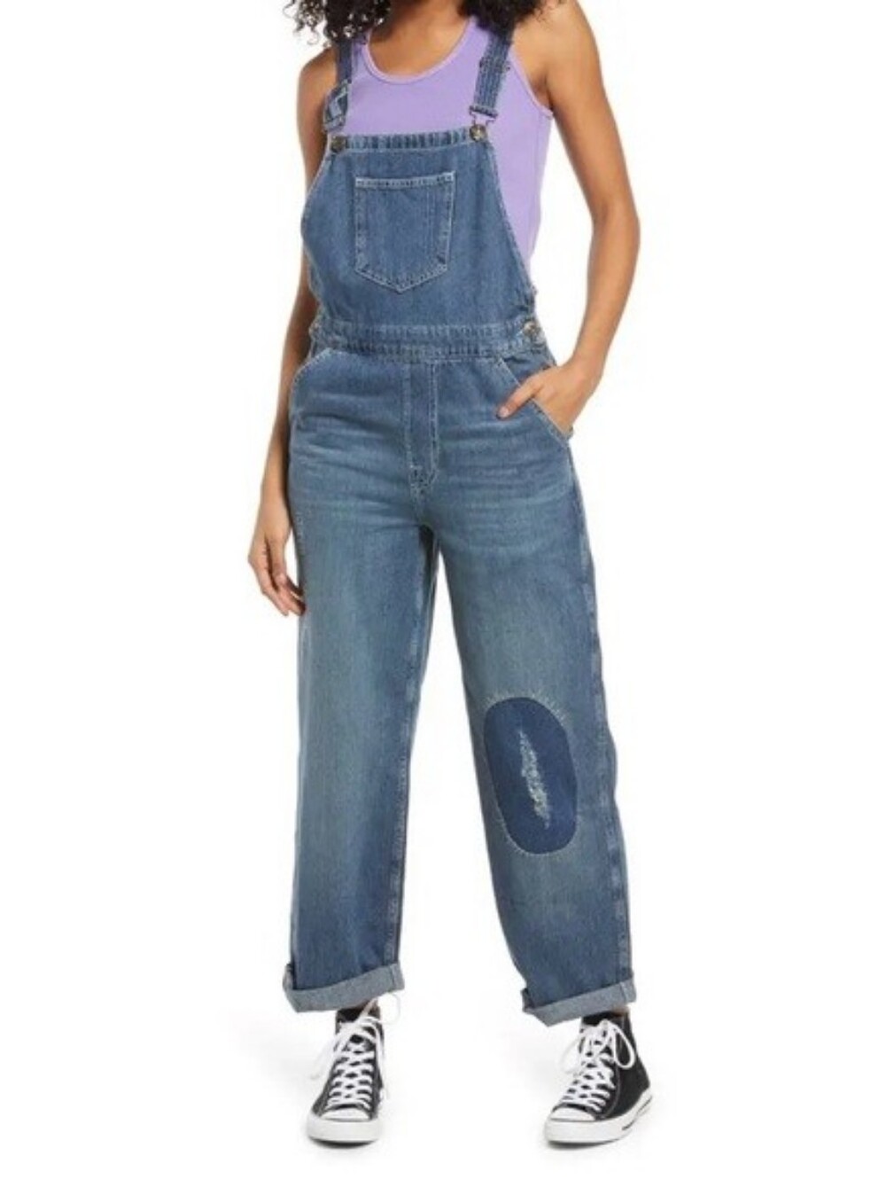 Urban Outfitters BDG Denim Overalls Straight Leg Patches Embroidered Size XS